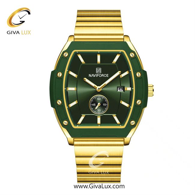 ساعت مچی اورجینال مردانه ناوی فورس|Naviforce|نوی فورس|نیوی فورس دو موتوره زیر ثانیه سبز-طلایی | طلایی| سبز یشمی تیره| کد رفرنس NF8068 G/GN